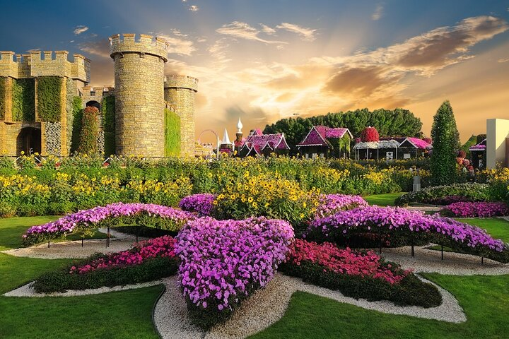 Experience the wonder of 150 million flowers in stunning arrangements at Dubai Miracle Garden alongside the charm of 15000 butterflies in the world's largest butterfly garden. A true floral paradise awaits!